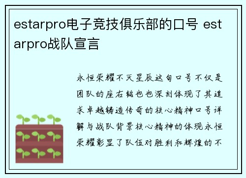 estarpro电子竞技俱乐部的口号 estarpro战队宣言